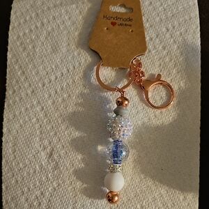 Handmade Beaded Keyfinder Purse Keychain with Rose Gold Accents